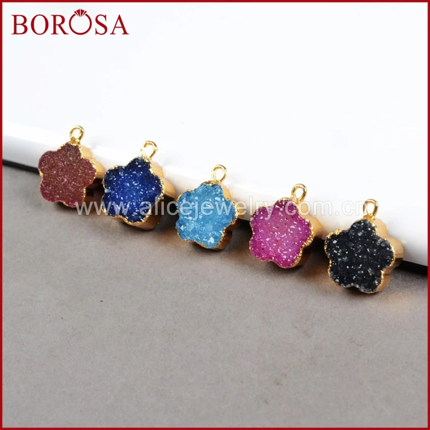 BOROSA золотой цвет цветок радуга натуральный кристалл друза Geode подвески Drusy