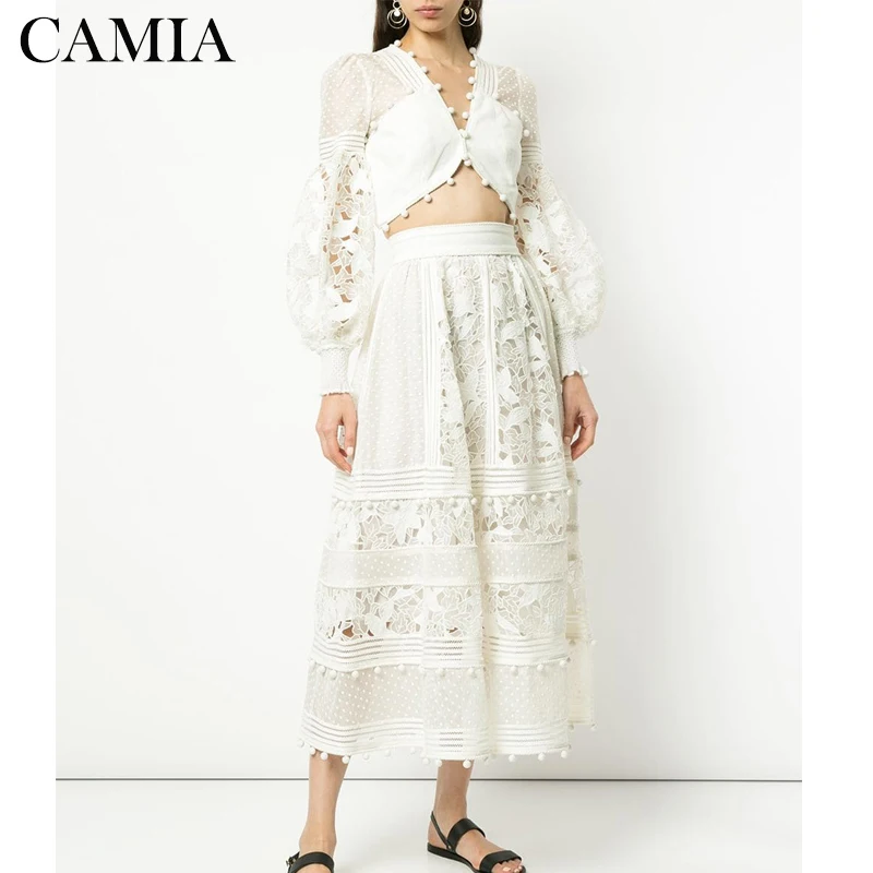CAMIA New Fashion Women two piece set Long Sleeve White Lace Top and Skirt Sexy V-neck Hollow Out Women Set ZIM set Vacation Clo
CAMIA New Fashion Women two piece set Long Sleeve White Lace Top and Skirt Sexy V-neck Hollow Out Women Set ZIM set Vacation Clo