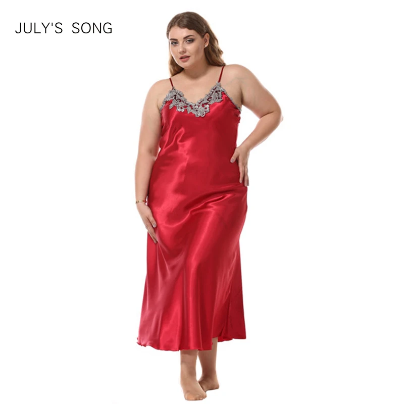 JULY'S SONG Big Size Women Nightgown Sleepwear Sleeveless Strap Sexy Lace Nightdress Faux Silk V-neck Women Sleepwear Robe
JULY'S SONG Big Size Women Nightgown Sleepwear Sleeveless Strap Sexy Lace Nightdress Faux Silk V-neck Women Sleepwear Robe