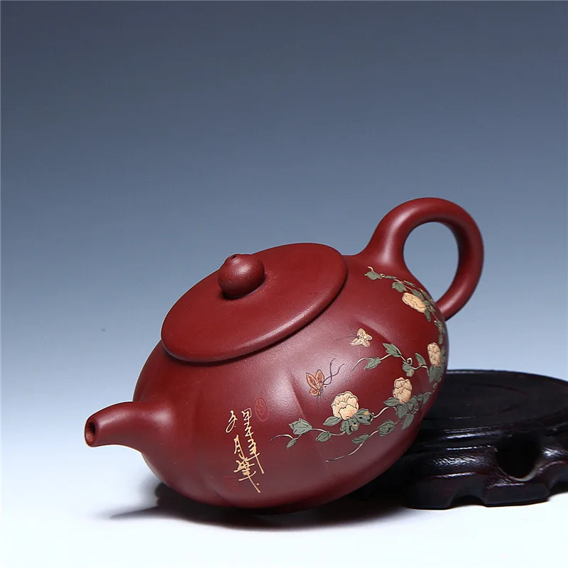 

290ML Yixing Purple Clay Teapot Hand Painted Flower Pattern Raw Ore Zisha Pot Vintage Drinkware Chinese Kung Fu Tea Set Kettles