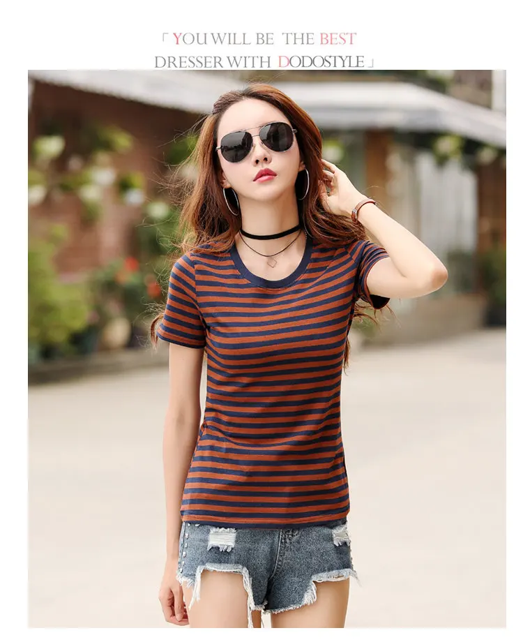 2018 Fashion Cotton T-shirts Women Tshirt Striped Short Sleeve Ladies Tops Tees Plus Size Rayas Camiseta Femme T-shirt Verano (9)