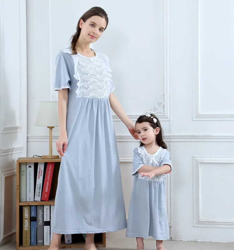 Childrens Sleeping Skirts Summer Cotton Girls Maternal Daughter Korean Princess Palace Sleepwear Short Sleeve Family Pajama Sets
Childrens Sleeping Skirts Summer Cotton Girls Maternal Daughter Korean Princess Palace Sleepwear Short Sleeve Family Pajama Sets