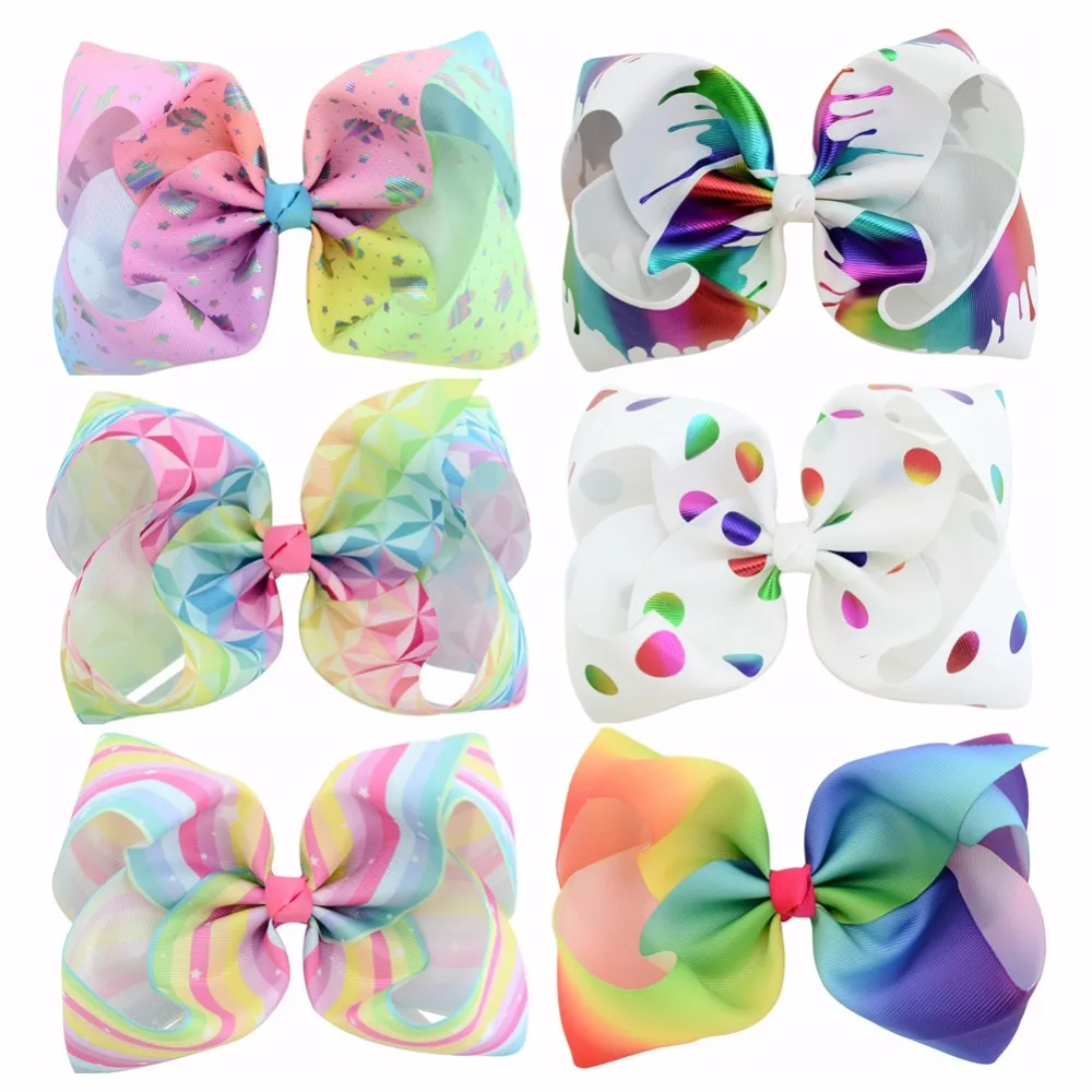 6pcs/lot 8 Inch Large Rainbow Striped Dots Print Grosgrain Ribbon Hair Bows With Clip For Kids Handmade Hair Accessory 801
6pcs/lot 8 Inch Large Rainbow Striped Dots Print Grosgrain Ribbon Hair Bows With Clip For Kids Handmade Hair Accessory 801