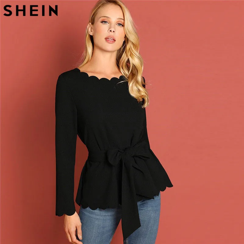 SHEIN Black Office Lady Elegant Scallop Trim Belted Top Women Long Sleeve Blouse 2019 New Autumn Workwear Women Tops And Blouses
SHEIN Black Office Lady Elegant Scallop Trim Belted Top Women Long Sleeve Blouse 2019 New Autumn Workwear Women Tops And Blouses