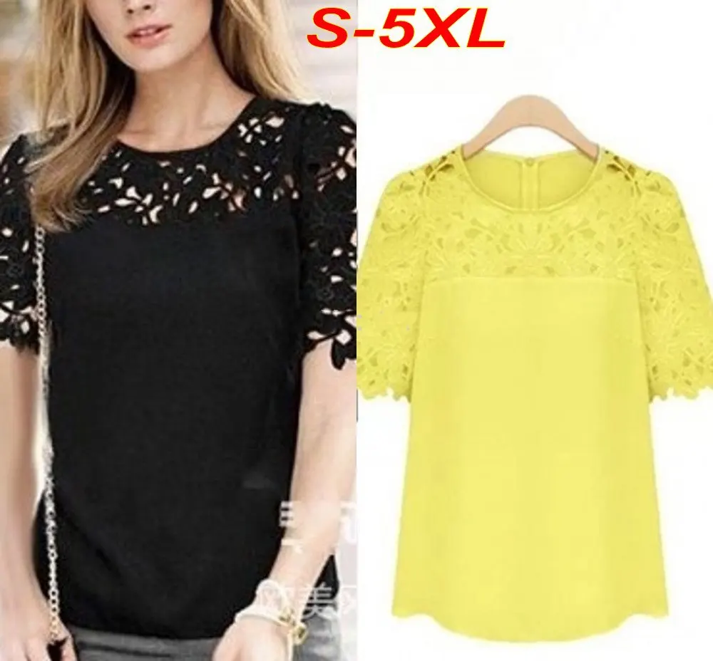 S-5XL Plus Size Blusa Renda Lace Corchet Chiffon Women Blouse Lace Shirt Short Sleeve Causal Tops blusas femininas T5588
S-5XL Plus Size Blusa Renda Lace Corchet Chiffon Women Blouse Lace Shirt Short Sleeve Causal Tops blusas femininas T5588