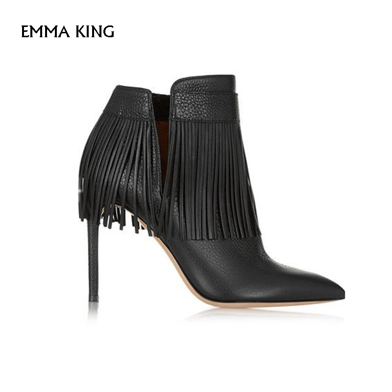 Sexy Fringe Women Short Boots Ankle Side Zipper Autumn Thin High Heel Pointed-Toes Unique Party Dress Shoes Woman Plus size35-43
Sexy Fringe Women Short Boots Ankle Side Zipper Autumn Thin High Heel Pointed-Toes Unique Party Dress Shoes Woman Plus size35-43