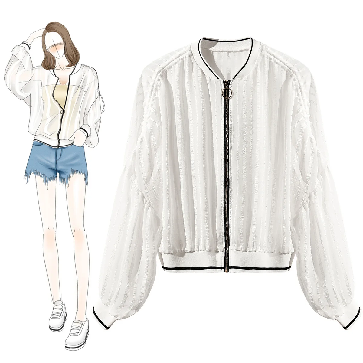 High quality 2019 spring summer street style loose bomber jacket women black/white design see through zipper cropped jacket coat
High quality 2019 spring summer street style loose bomber jacket women black/white design see through zipper cropped jacket coat