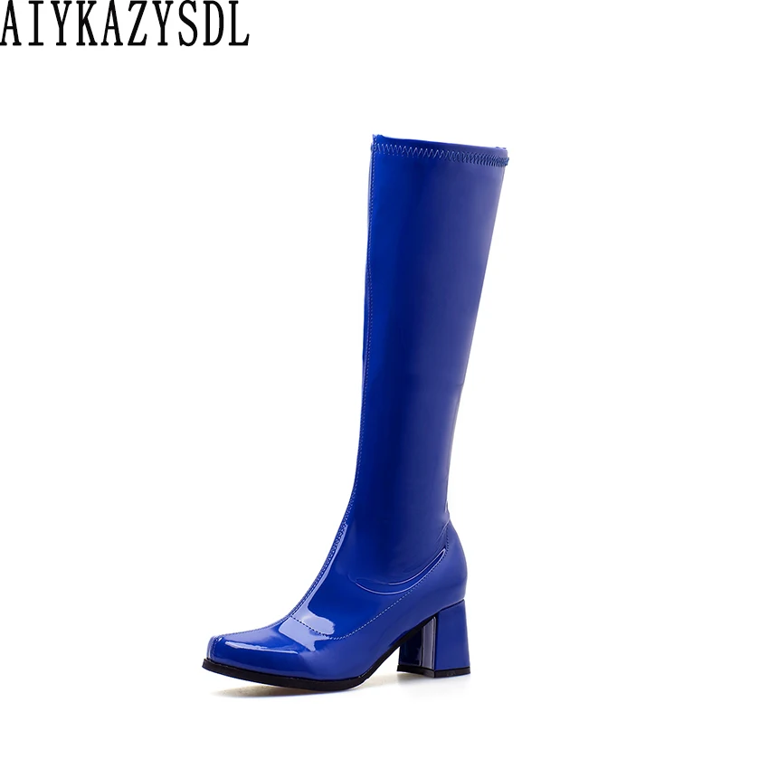 AIYKAZYSDL Women Vinyl Glossy Leather Boots Faux Patent Leather Knee High Ridding Knight Boots Party Clubwear Block Thick Heels 
AIYKAZYSDL Women Vinyl Glossy Leather Boots Faux Patent Leather Knee High Ridding Knight Boots Party Clubwear Block Thick Heels