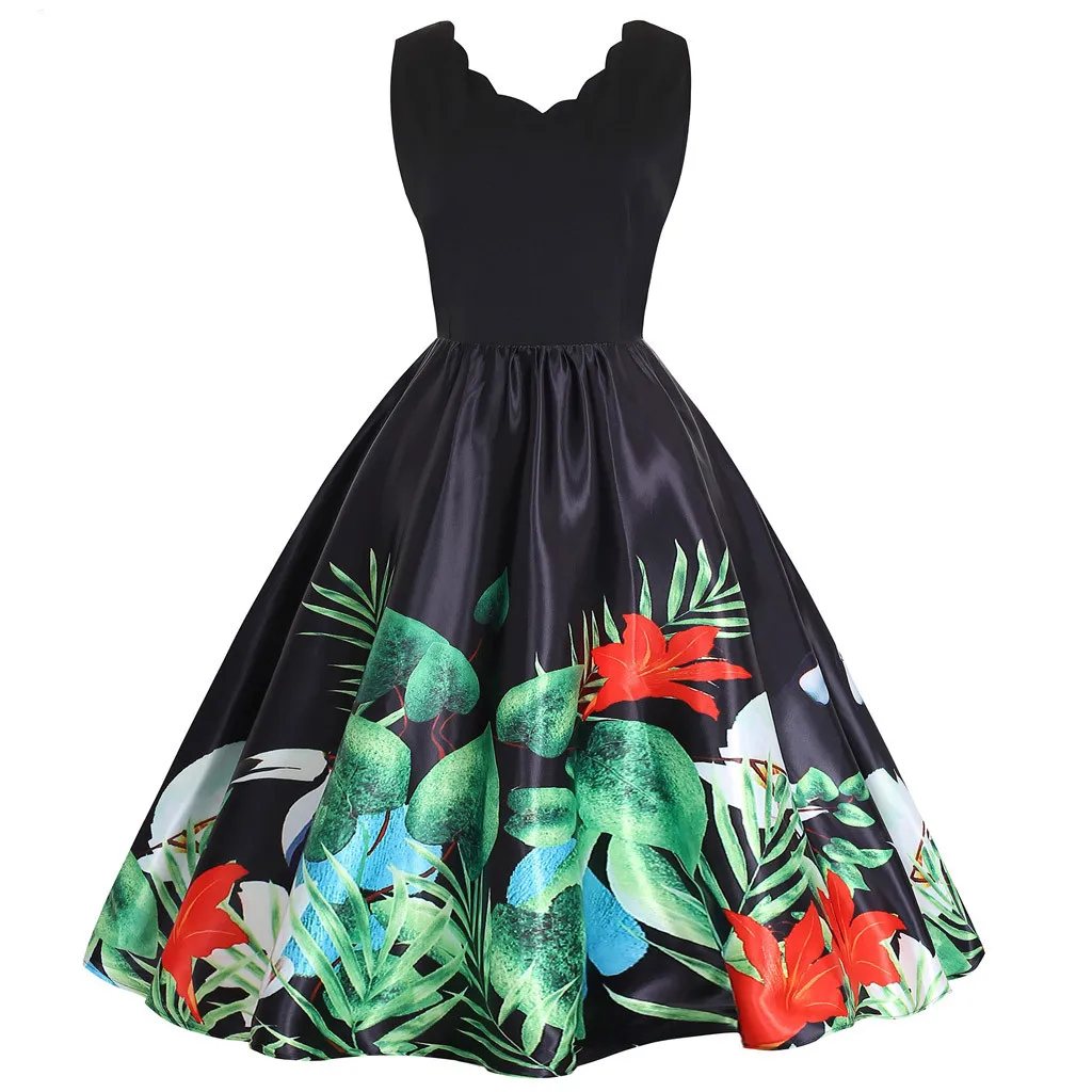 2019 Fashion Women Summer dresses V-Neck Sleeveless summer dress Printed Vintage Evening Party Prom Swing Dress
2019 Fashion Women Summer dresses V-Neck Sleeveless summer dress Printed Vintage Evening Party Prom Swing Dress