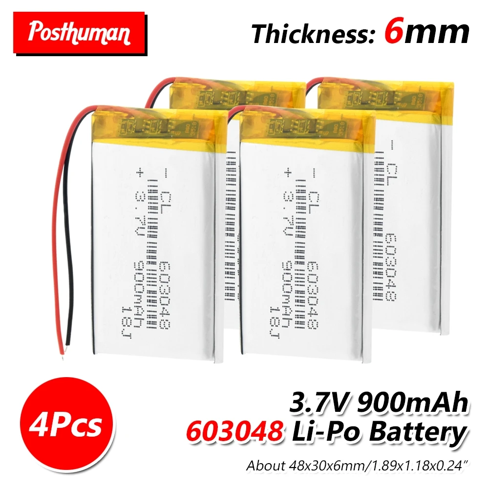 Rechargeable 900mAh Lipo Battery 603048 Lithium Polymer Li-Po li ion Battery Lipo cells For mp3 mp4 speaker watch led light
Rechargeable 900mAh Lipo Battery 603048 Lithium Polymer Li-Po li ion Battery Lipo cells For mp3 mp4 speaker watch led light