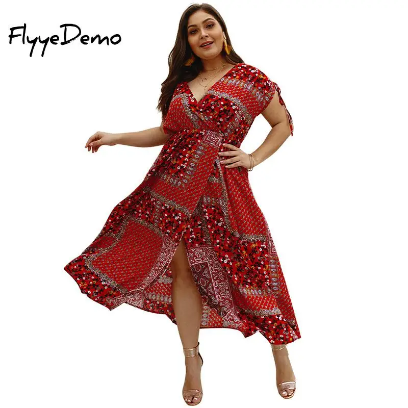 Plus Size Printed Bow Split Dress Bohemian Beach Party Maxi Wrap Dress Vintage Elegant High Wasit V-neck Summer Bodycon Robe
Plus Size Printed Bow Split Dress Bohemian Beach Party Maxi Wrap Dress Vintage Elegant High Wasit V-neck Summer Bodycon Robe