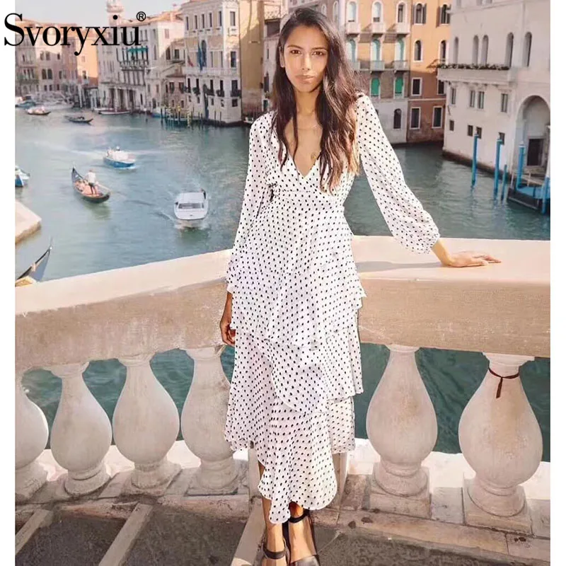 Svoryxiu Designer Summer Autumn Lantern Sleeve Long Dress Women's Sexy V-Neck Ruffles Black Polka Dot Printed Party Dresses
Svoryxiu Designer Summer Autumn Lantern Sleeve Long Dress Women's Sexy V-Neck Ruffles Black Polka Dot Printed Party Dresses