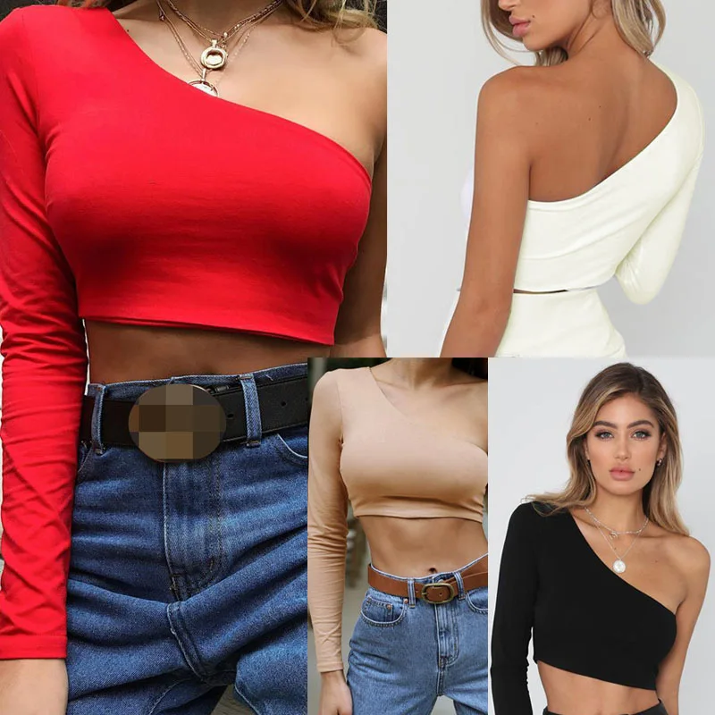 Summer 2019 Sexy Woman Short T-shirt One Shoulder Long Sleeve Tank T-Shirts Female Fashion Slim Streetwear New Ladies White Tops
Summer 2019 Sexy Woman Short T-shirt One Shoulder Long Sleeve Tank T-Shirts Female Fashion Slim Streetwear New Ladies White Tops