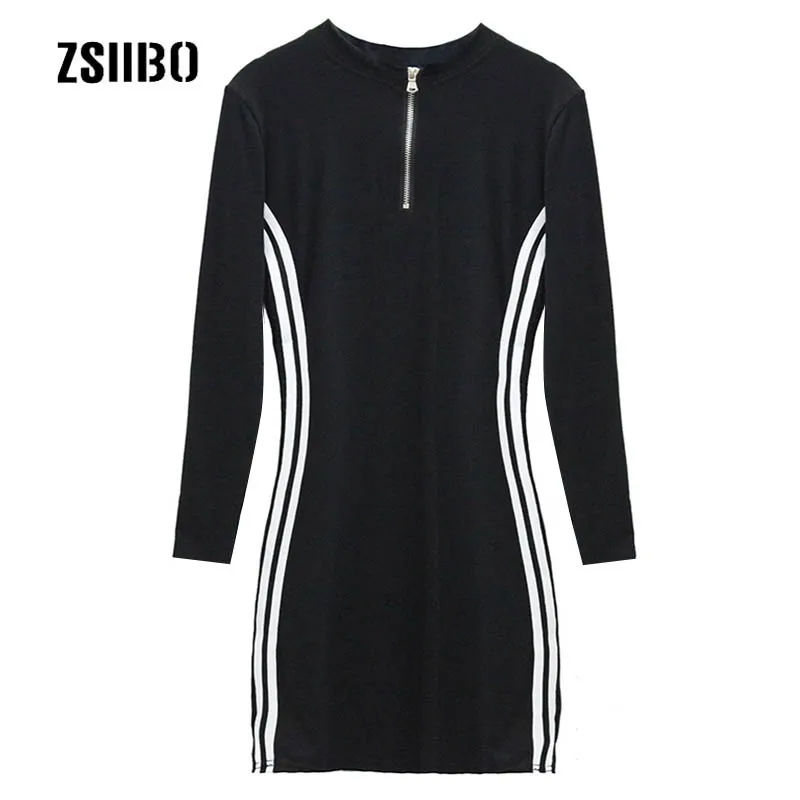 Autumn Long Sleeve Dress O-Neck Striped Zipper Long Sleeve Sexy Sheath Dress New Harajuku Fashion Black Cotton Empire Dress
Autumn Long Sleeve Dress O-Neck Striped Zipper Long Sleeve Sexy Sheath Dress New Harajuku Fashion Black Cotton Empire Dress