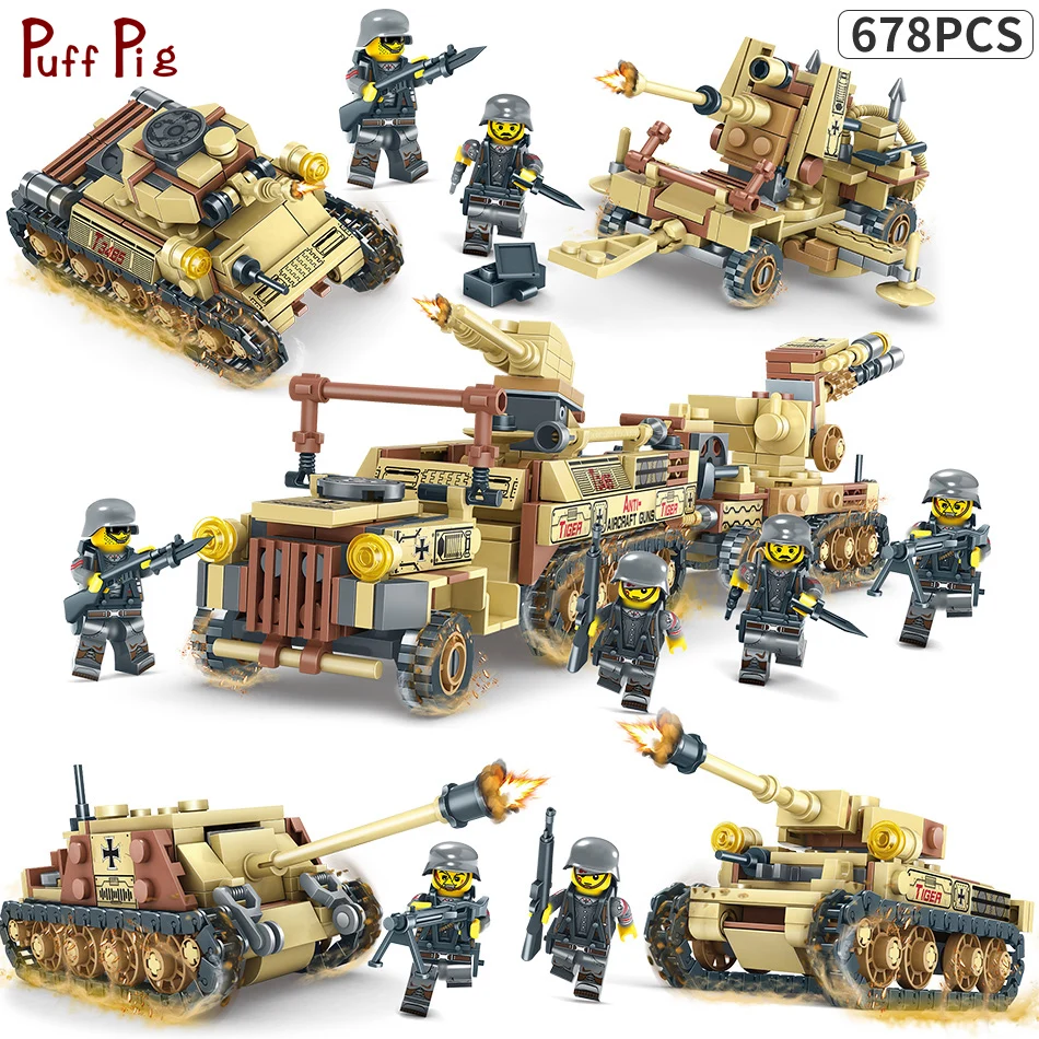 678pcs 4IN1 World War 2 Tank Model Russian T-34 Medium Tank WW2 Military Building Blocks Compatible Legoe Weapons Guns Brick Toy
678pcs 4IN1 World War 2 Tank Model Russian T-34 Medium Tank WW2 Military Building Blocks Compatible Legoe Weapons Guns Brick Toy