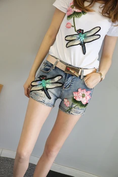 2018 New Summer Fashion Women's Sets Lotus Dragonfly Embroidery Short Sleeve T-shirts + Hole Denim Shorts Students Suits Casual
2018 New Summer Fashion Women's Sets Lotus Dragonfly Embroidery Short Sleeve T-shirts + Hole Denim Shorts Students Suits Casual