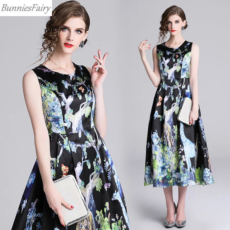 BunniesFairy 2019 Spring Women Elegant Vintage Tropical Rain Forest Flower Animal Floral Print Midi Dress Sleeveless Vestidos
BunniesFairy 2019 Spring Women Elegant Vintage Tropical Rain Forest Flower Animal Floral Print Midi Dress Sleeveless Vestidos