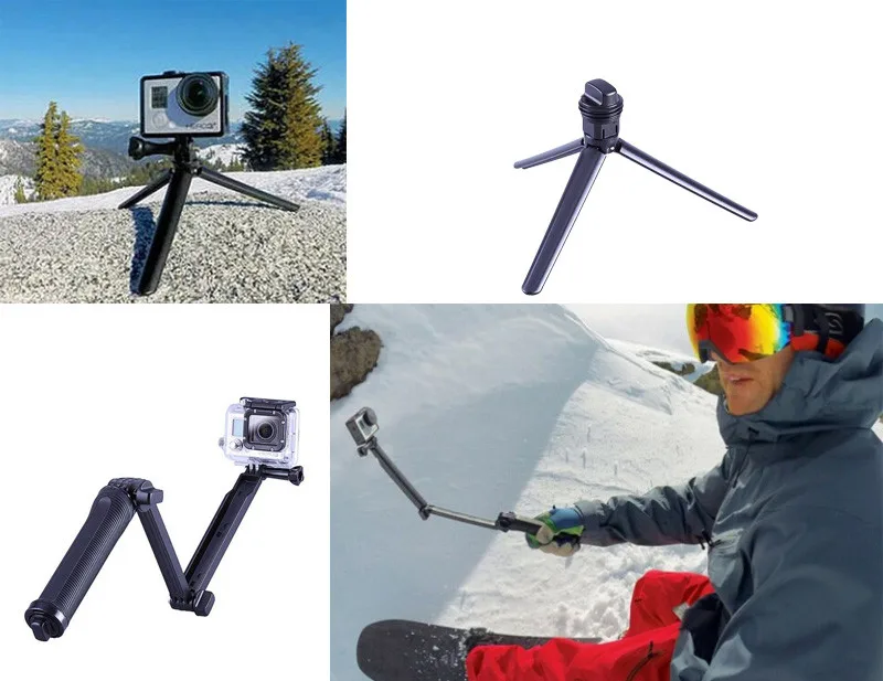

For 3Way Multi-function Folding Arm Lever Tripod Mount for GoPro Hero 5 4 SJ4000 Sjcam XiaoYi Camera Monopod Go Pro Accessories