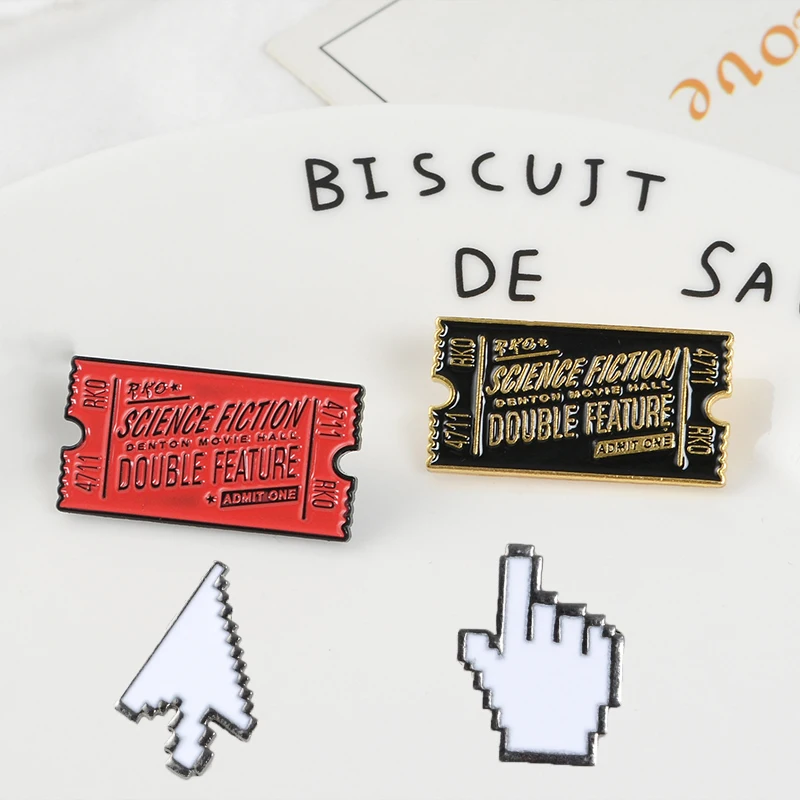 Common pattern Enamel pin Red Black Movie Ticket White Simple Mouse Arrow Hand Badge Brooch Gift Jewelry for programmer friend
Common pattern Enamel pin Red Black Movie Ticket White Simple Mouse Arrow Hand Badge Brooch Gift Jewelry for programmer friend