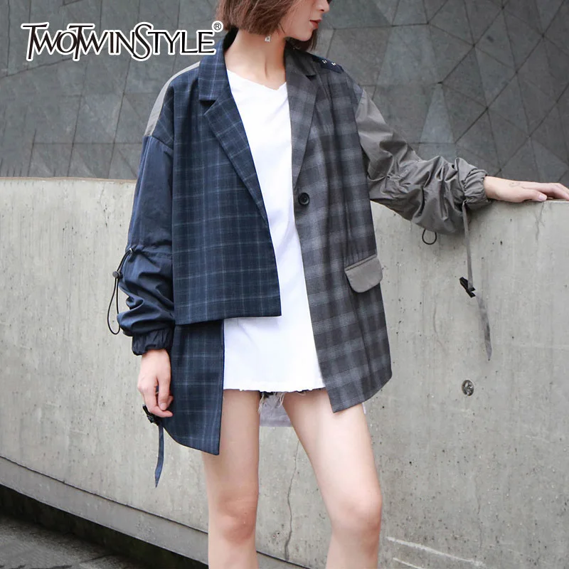 TWOTWINSTYLE Plaid Women's Blazer Irregular Patchwork Lantern Sleeve Lace Up Coat For Female Long Jacket Autumn Harajuku Clothes
TWOTWINSTYLE Plaid Women's Blazer Irregular Patchwork Lantern Sleeve Lace Up Coat For Female Long Jacket Autumn Harajuku Clothes