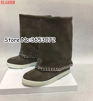 Metal Chain Black Blue Green Gray High Platform Long Boots Hidden Wedge Suede Leather Autumn Winter Fashion Knee High Boots
Metal Chain Black Blue Green Gray High Platform Long Boots Hidden Wedge Suede Leather Autumn Winter Fashion Knee High Boots