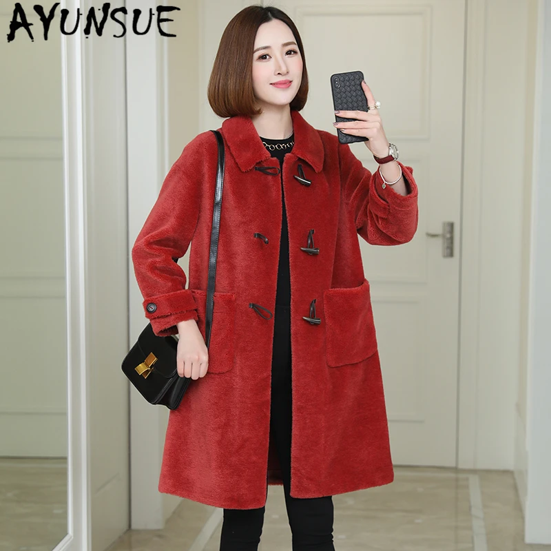 AYUNSUE Fashion Sheep Shearling Overcoat Female 2019 Long Real Fur Coat Women Winter Warm Jacket Wool Cashmere Outerwear 1212 
AYUNSUE Fashion Sheep Shearling Overcoat Female 2019 Long Real Fur Coat Women Winter Warm Jacket Wool Cashmere Outerwear 1212