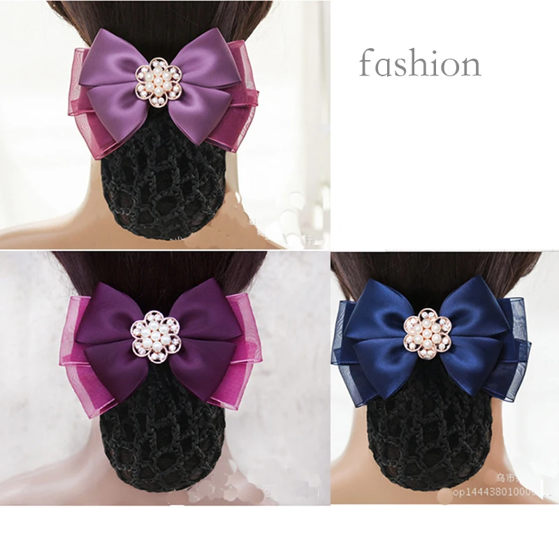Фото Fashion Handmade Office Lady Bow Flower Tie Barrette Hair Clip Cover Bowknot Net Bun Snood Accestory | Аксессуары для одежды