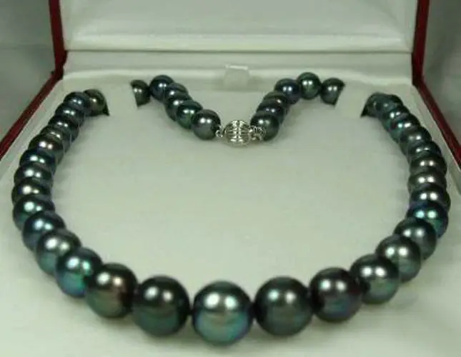 

FREE SHIPPING HOT sell new Style 10mm south black sea shell pearl necklace 18" AAA Grade N65