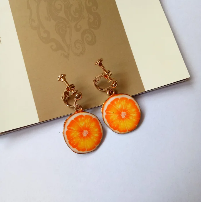 New Summer Lovely Fruit Orange Kiwi Apple Clip On Earrings Without Piercing For Girl'S Fashion Enamel Earrings Bijouterie 14 Aeproduct.getsubject()