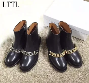 LTTL New Fashion Ladies Ankle Boots Woman Black Soft Leather Round Toe Platform Boots Gold Chains Low Heels Women Boots 35-42
LTTL New Fashion Ladies Ankle Boots Woman Black Soft Leather Round Toe Platform Boots Gold Chains Low Heels Women Boots 35-42