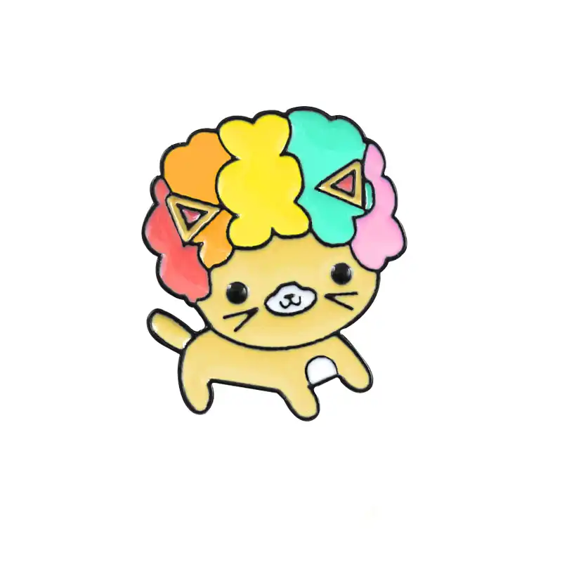 Cute Curly Hair Enamel Metal Brooch Rainbow Hair Cat Badge Pin Fun