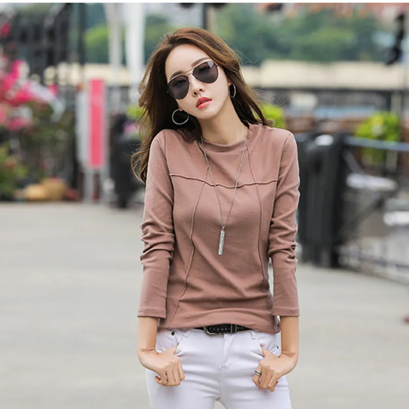 Women Long Sleeve O-Neck Womens Tops 2019 New Spring Autumn Tee Shirt Ladies Korean Style T-Shirt Cotton Solid Color Slim Tees
Women Long Sleeve O-Neck Womens Tops 2019 New Spring Autumn Tee Shirt Ladies Korean Style T-Shirt Cotton Solid Color Slim Tees