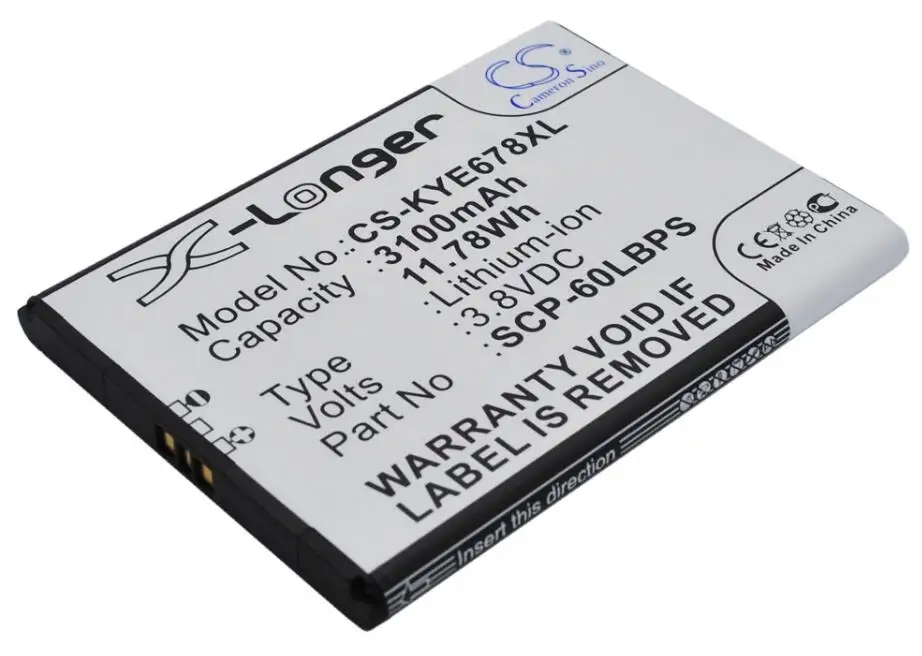 Cameron Sino 3100mah battery for KYOCERA Brigadier DuraForce E6560 E6762 E6782 5AAXBT076GEA SCP-60LBPS batteries
Cameron Sino 3100mah battery for KYOCERA Brigadier DuraForce E6560 E6762 E6782 5AAXBT076GEA SCP-60LBPS batteries
