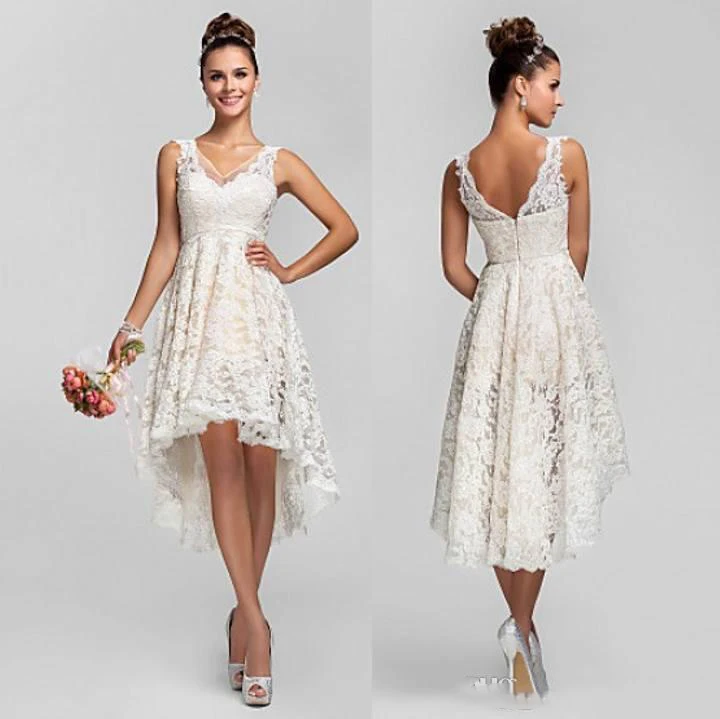 Short Lace Wedding Dresses With V Neck Backless A Line High Low Hot custom Made Charming Beach Garden Ivory Bridal Gowns
Short Lace Wedding Dresses With V Neck Backless A Line High Low Hot custom Made Charming Beach Garden Ivory Bridal Gowns