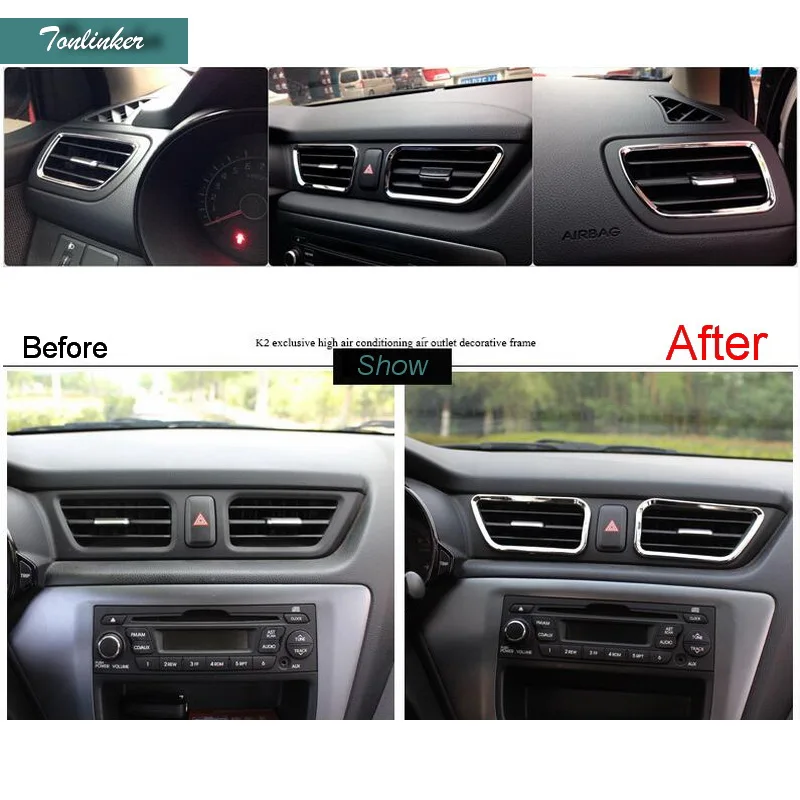 Tonlinker Cover Case Sticker For KIA K2 RIO 2011-16 Car Styling 4-6 pcs stainless Steel/ABS dashboard air outlet cover Sticker
Tonlinker Cover Case Sticker For KIA K2 RIO 2011-16 Car Styling 4-6 pcs stainless Steel/ABS dashboard air outlet cover Sticker