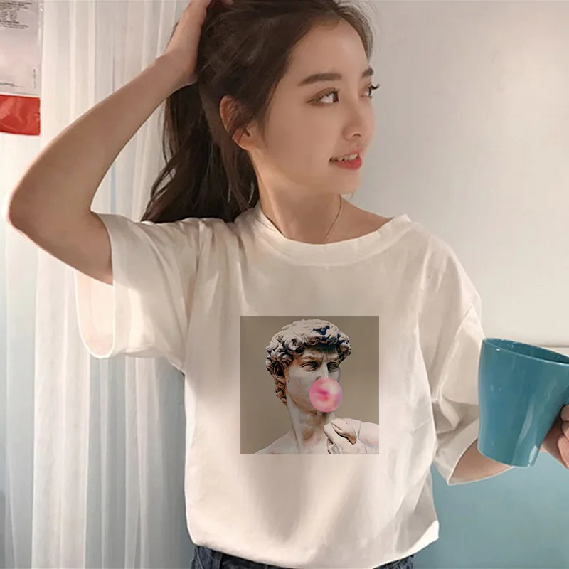 Summer new short-sleeved fashion David Michelangelo bubble gum statue print statue fun Harajuku casual large size T-shirt
Summer new short-sleeved fashion David Michelangelo bubble gum statue print statue fun Harajuku casual large size T-shirt