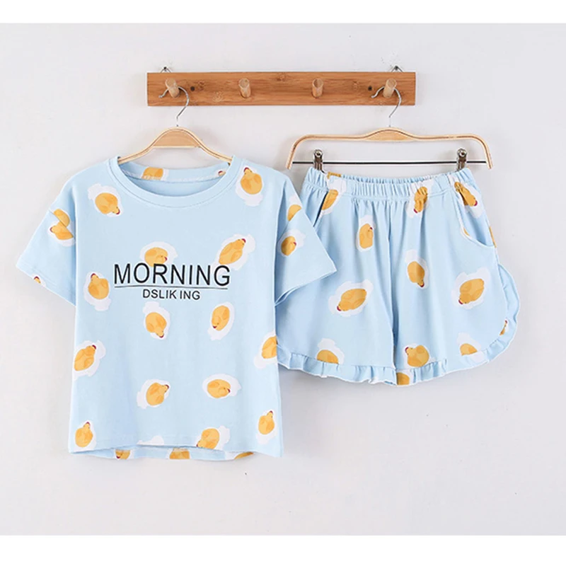 KISBINI 2019 Women Summer Pajamas Set Cute Cotton Letter Cartoon Print Short Sleeve T-Shirt+Shorts Sleepwear Homewear Suit
KISBINI 2019 Women Summer Pajamas Set Cute Cotton Letter Cartoon Print Short Sleeve T-Shirt+Shorts Sleepwear Homewear Suit
