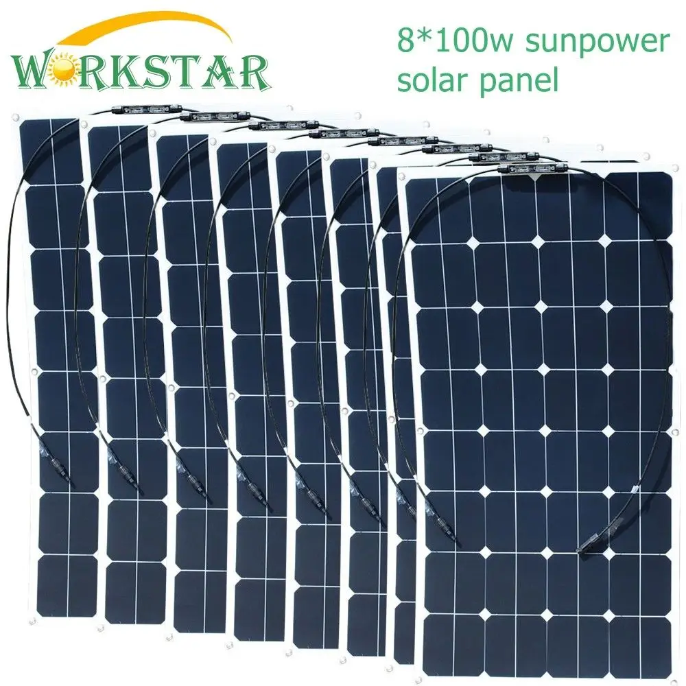

Workstar 8*100W Sunpower Flexible Solar Panels 18V 100 watts Solar Module Charger for RV/Boat 800W Solar Power System