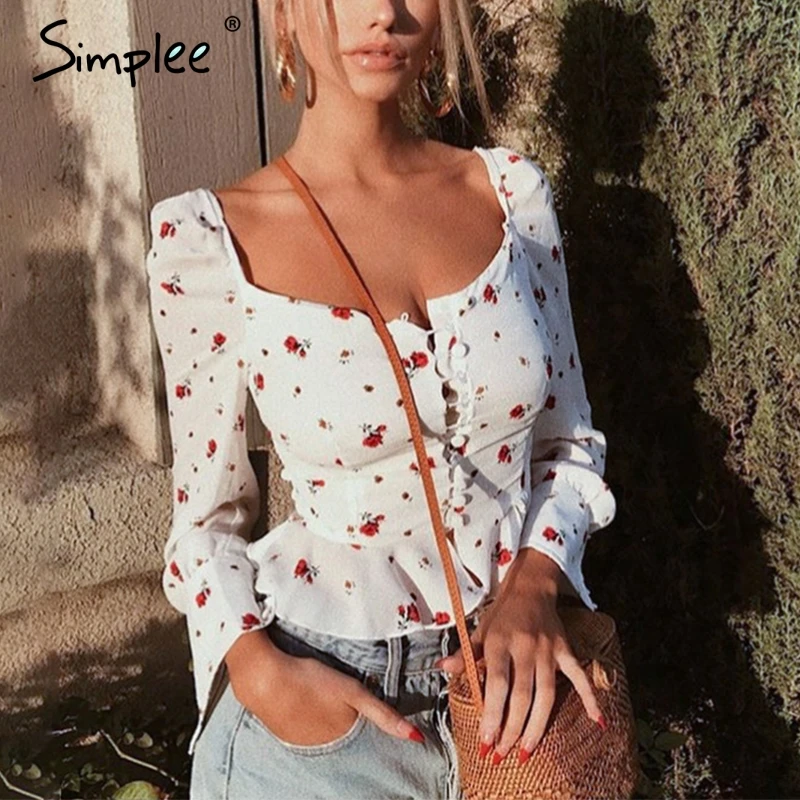 Simplee Vintage ruffle white blouse shirt women Puff long sleeve summer peplum top 2018 Square neck print chiffon blusa feminina
Simplee Vintage ruffle white blouse shirt women Puff long sleeve summer peplum top 2018 Square neck print chiffon blusa feminina