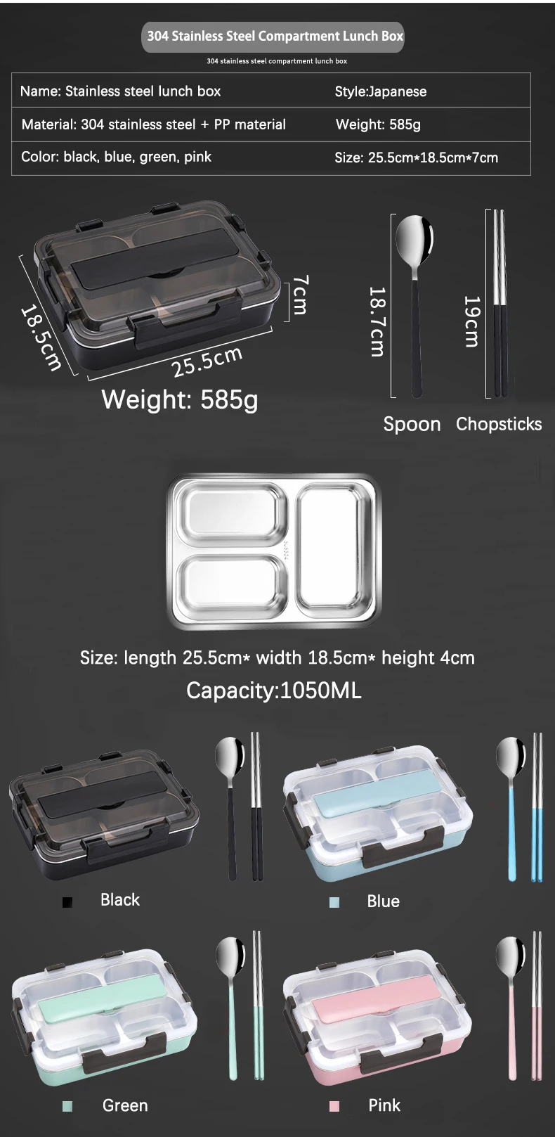 Japanese 304 Stainless Steel Thermal Lunch Bento Box with Tableware brixini.com - Japanese 304 Stainless Steel Thermal Lunch Bento Box with Tableware