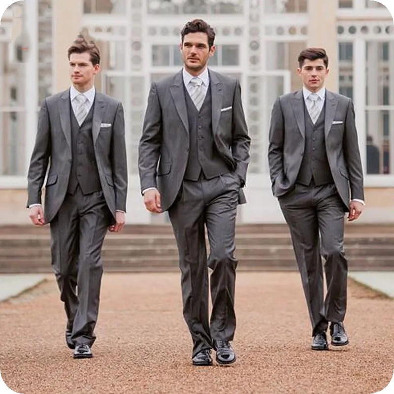 

Gray Men Suit For Wedding Bridegroom Blazer Groomsmen Prom Custom Made Tuxedo Slim Fit Formal Terno Masculino Groom Wear 3Piece