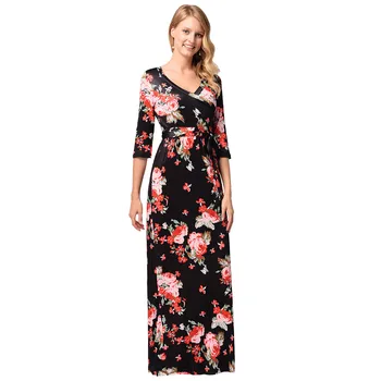 Pop Dresses Elegant For Autumn Floral Nice Dresses For Lady Three Quarters Sleeve Black Sashes Dresses Ankle-Length
Pop Dresses Elegant For Autumn Floral Nice Dresses For Lady Three Quarters Sleeve Black Sashes Dresses Ankle-Length
