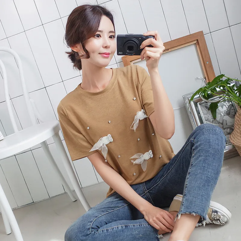 Handmade Beaded Goldfish Basic Funny T Shirt Tops Women's Summer Casual Comfy Short Sleeve Tee C309
Handmade Beaded Goldfish Basic Funny T Shirt Tops Women's Summer Casual Comfy Short Sleeve Tee C309