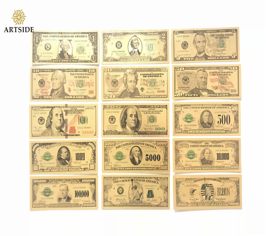 American Gold Banknote Full Set 15pcs "USD 1-USD 1 Billion" Valuable Dollars Bills Collection
American Gold Banknote Full Set 15pcs "USD 1-USD 1 Billion" Valuable Dollars Bills Collection