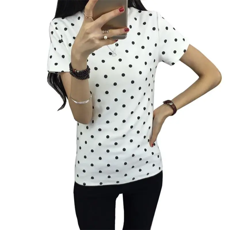 Women's O-neck Polka Dotted Short Tops Summer T-Shirt Bottoming Tops Women Clothes
Women's O-neck Polka Dotted Short Tops Summer T-Shirt Bottoming Tops Women Clothes