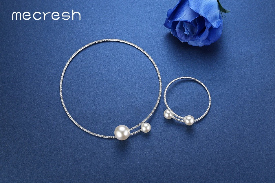 Mecresh Simple Simulated Pearl Bridal Jewelry Sets Crystal Fashion Wedding Jewelry Necklace Bracelet Sets for Women MTL415 22