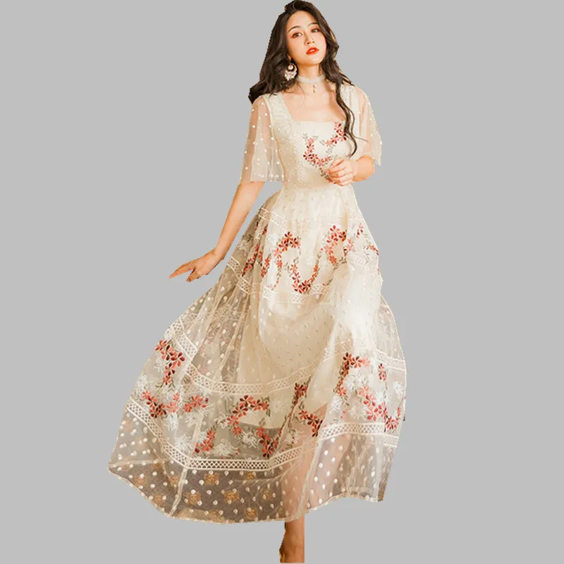 HAMALIEL Summer Women Mesh Holiday Dress 2019 Elegant Floral Embroidery Half Sleeve Long Dress Vintage Square Collar Vestidos
HAMALIEL Summer Women Mesh Holiday Dress 2019 Elegant Floral Embroidery Half Sleeve Long Dress Vintage Square Collar Vestidos