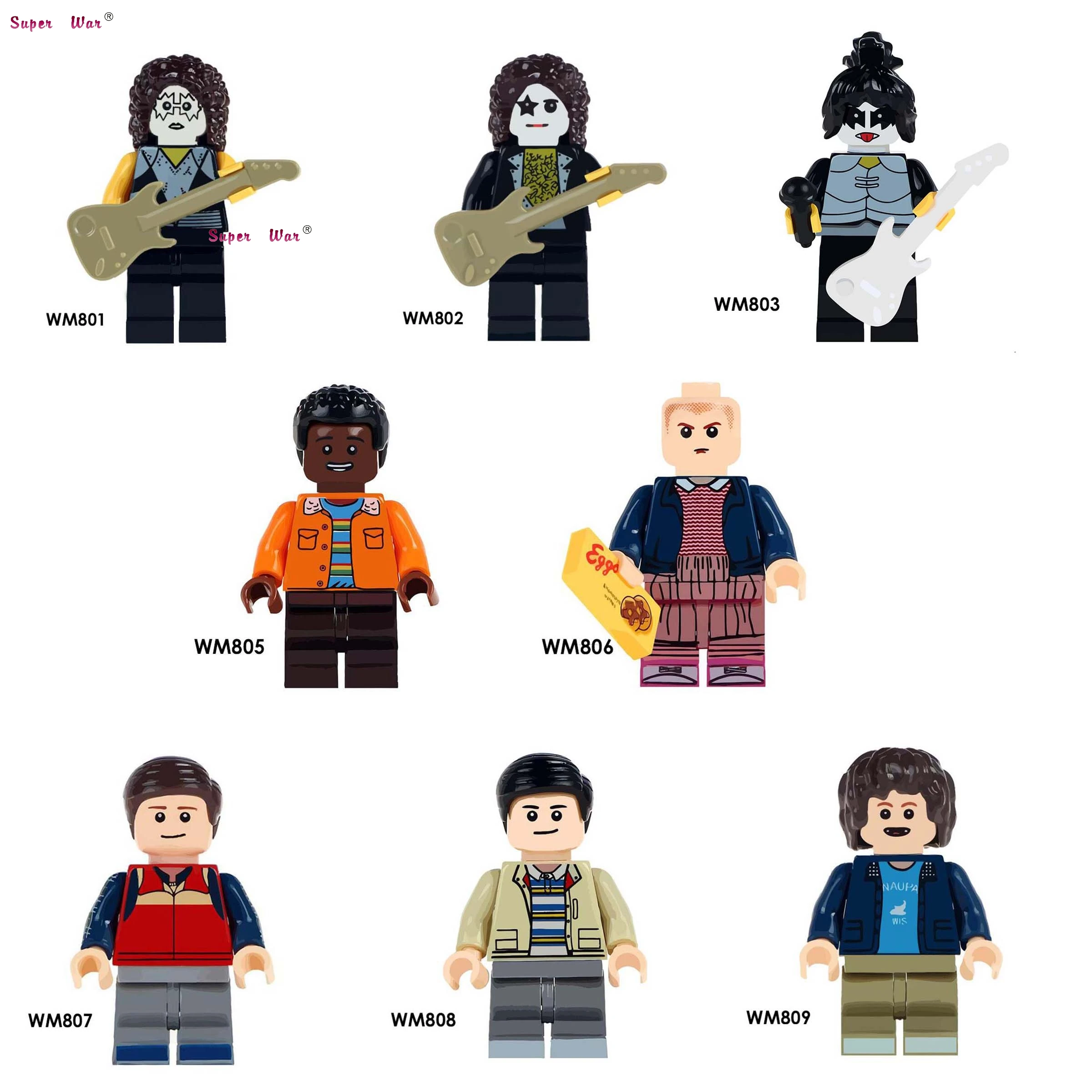 50pcs Band Singer Kiss Simmons Stranger Things Mike Dustin Lucas Eleven Will building block for children toys
50pcs Band Singer Kiss Simmons Stranger Things Mike Dustin Lucas Eleven Will building block for children toys