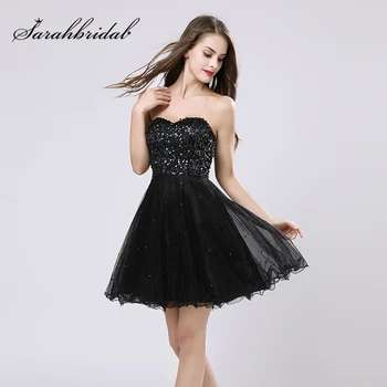 Little Black Cocktail Dresses with Sequined Bodice Tulle Sweetheart Lace Up Back Evening Party Dress Short Prom Gowns OS032
Little Black Cocktail Dresses with Sequined Bodice Tulle Sweetheart Lace Up Back Evening Party Dress Short Prom Gowns OS032