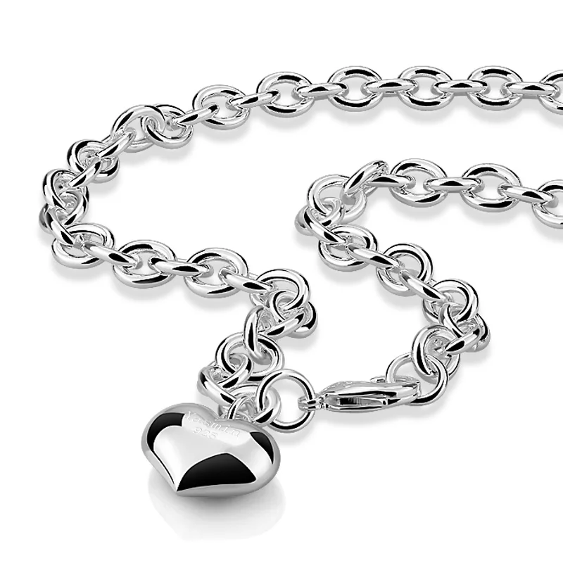 Solid 925 silver heart-shaped pendant.Fashion necklace sterling silver 9mm66cm woman.Charming lady long silver necklace.jewelry 
Solid 925 silver heart-shaped pendant.Fashion necklace sterling silver 9mm66cm woman.Charming lady long silver necklace.jewelry